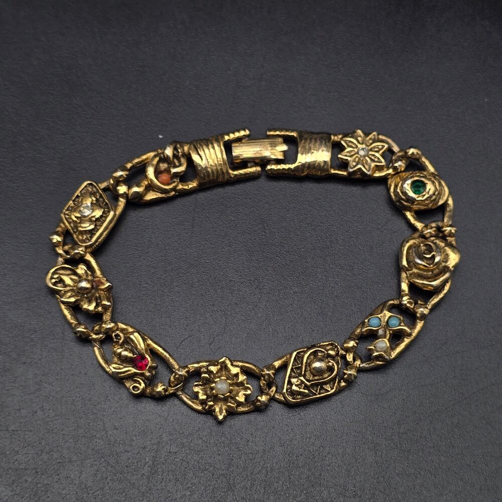 Goldette Victorian Revival Bracelet Gold Tone Vintage Costume Jewelry